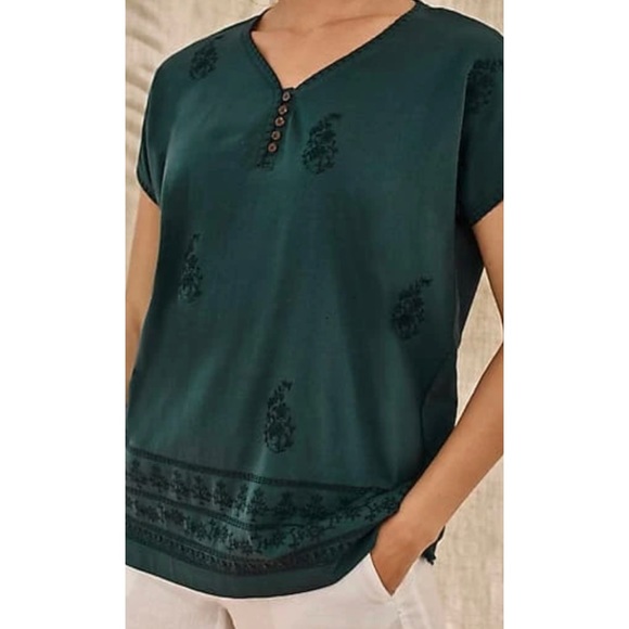 J. Jill Tops J Jill Embroidered Buttoned Vneck Tee Poshmark